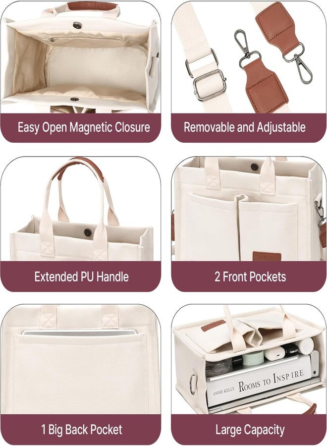 كون حقيبة تسوق كبيرة من قماش الكانفاس للنساء، حقيبة كتف هوبو بسحاب، حقيبة متعددة الجيوب، حقيبة كروسبودي بحزام قابل للفصل، حقائب يد عملية ومناسبة للمكتب والجامعة والسفر (بيج) - Image 2